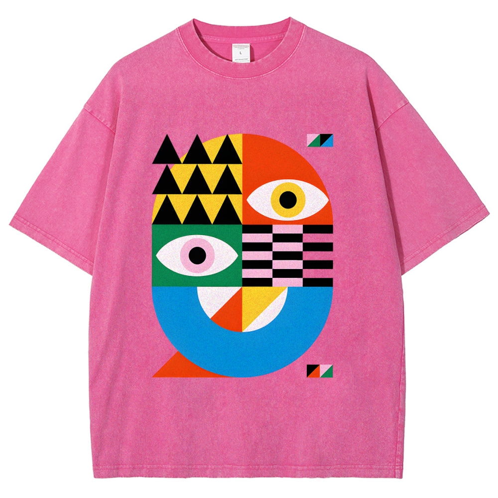 Unisex Bauhaus Art Eye Printed Washed Tee