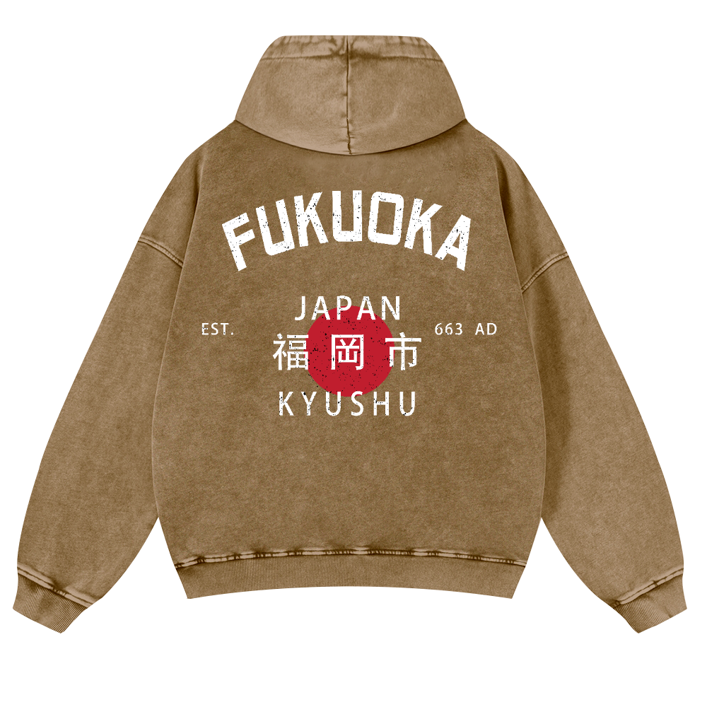 Fukuoka Japan Kyushu Vintage Washed Cotton Back Art Hoodie