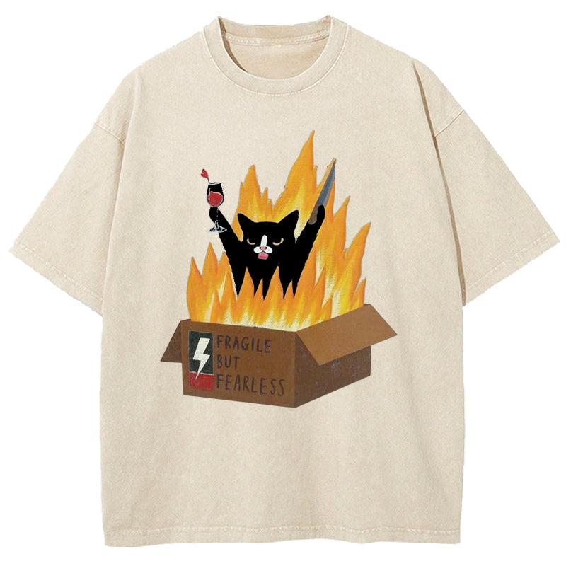 Fragile But Fraeless Cat Washed T-Shirt