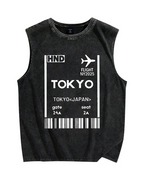 Tokyo Boarding Card Vintage Distressed Washed Tank Top