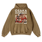 Osaka Dotonbori Drunken Octopus Vintage Washed Thick Cotton Hoodie