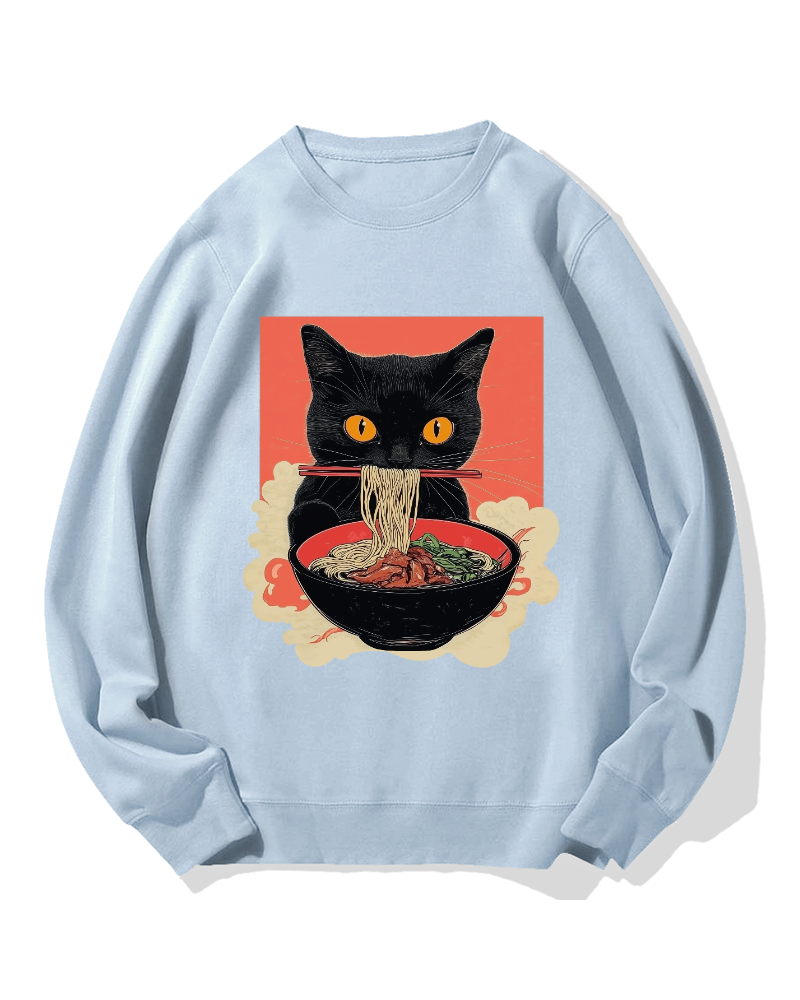 Cat eating ramen Cotton Sweatshirt