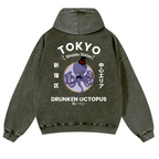 Tokyo Drunken Octopus Vintage Washed Cotton Back Art Hoodie