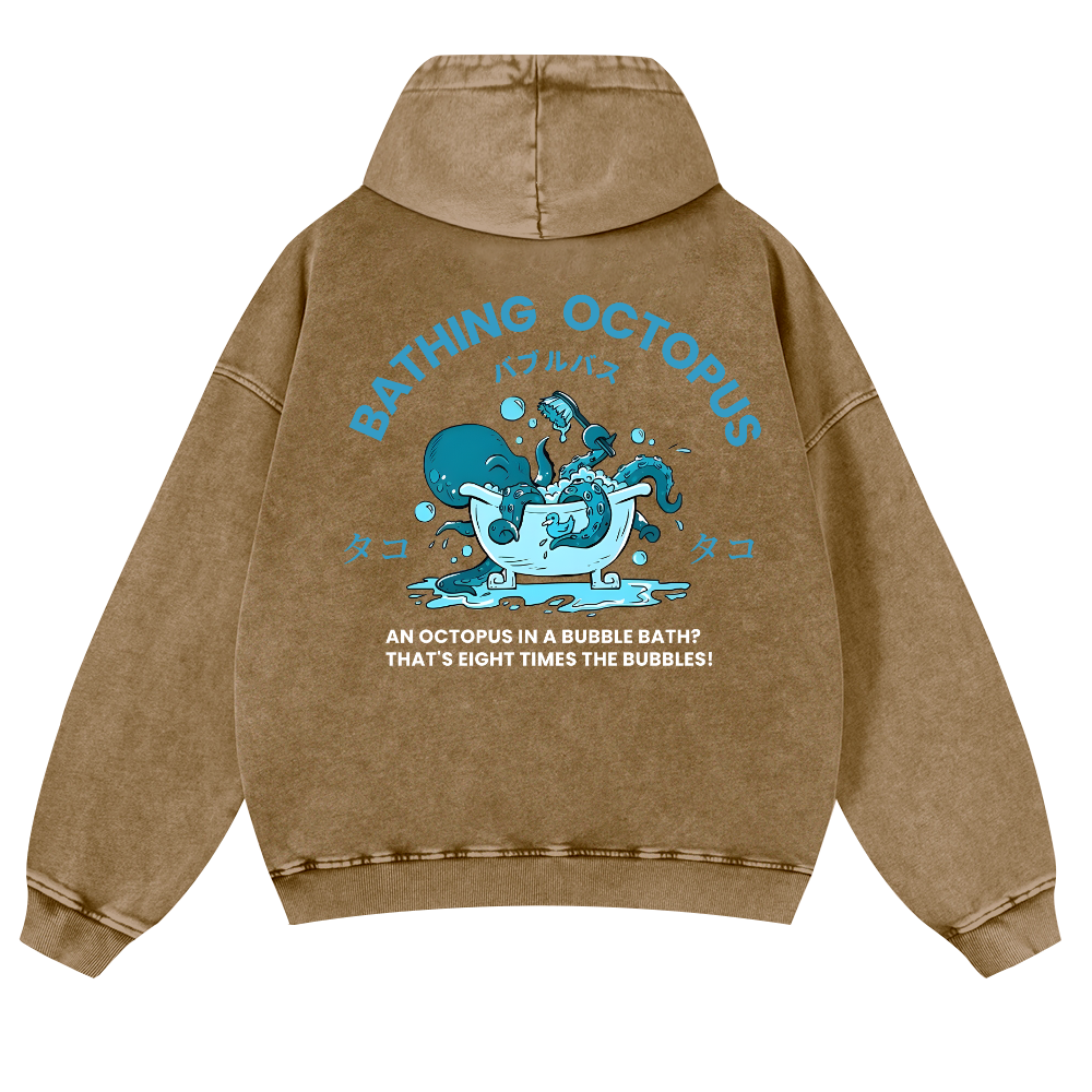 Bubble Bath Octopus Vintage Washed Cotton Back Art Hoodie
