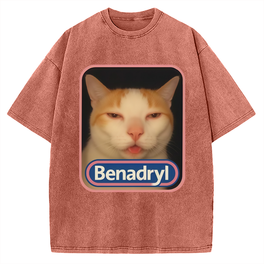 Benadryl Meme Cat Vintage Washed T-shirt