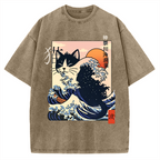 Kanagawa cat Vintage Washed T-shirt