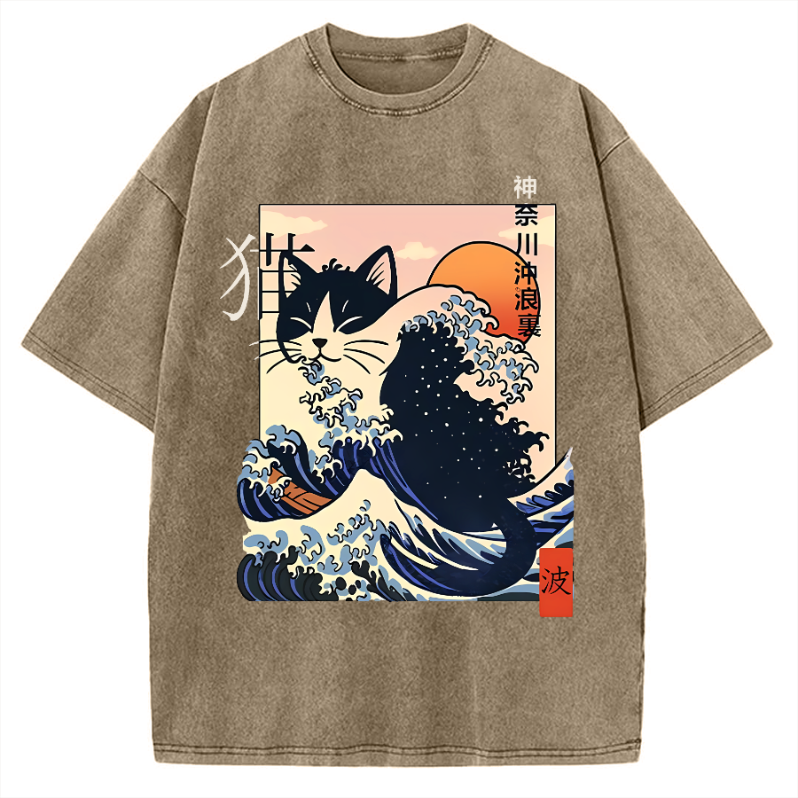 Kanagawa cat Vintage Washed T-shirt