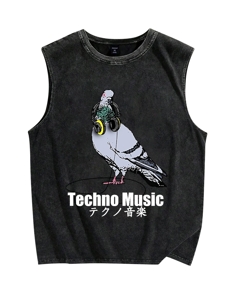 Techno Music Vintage Distressed Washed Tank Top