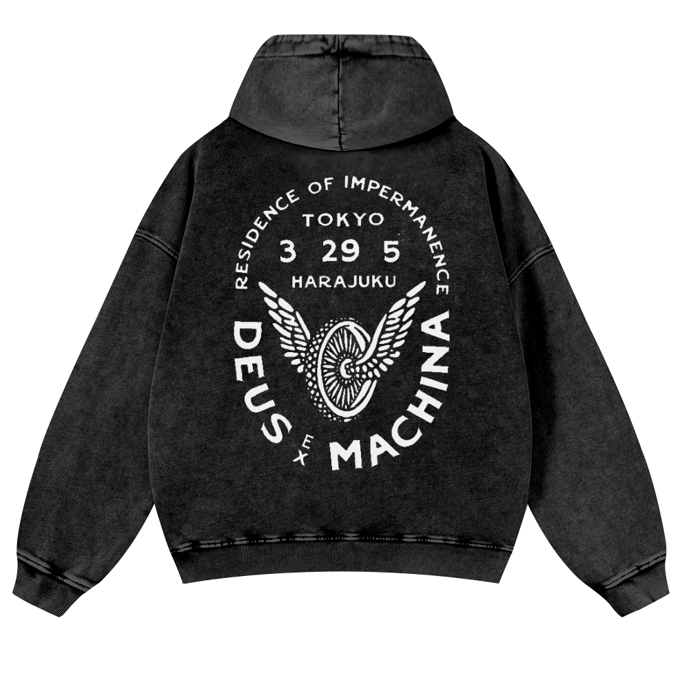 Harajuku Vintage Washed Cotton Back Art Hoodie