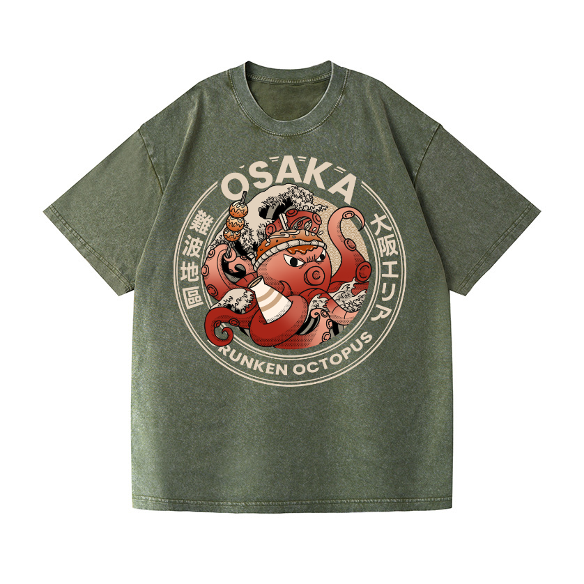 Osaka Dotonbori Drunken Octopus Vintage Wash Japanese Design T-Shirt