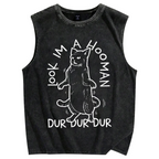 Dancing Cat Vintage Distressed Washed Tank Top