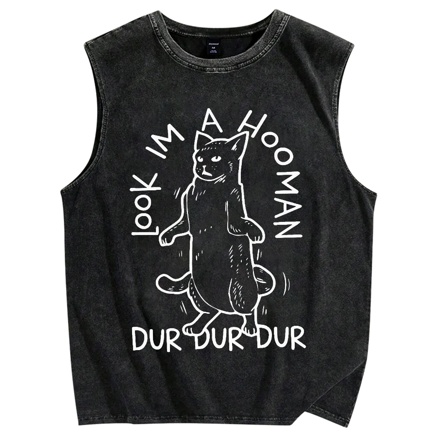 Dancing Cat Vintage Distressed Washed Tank Top