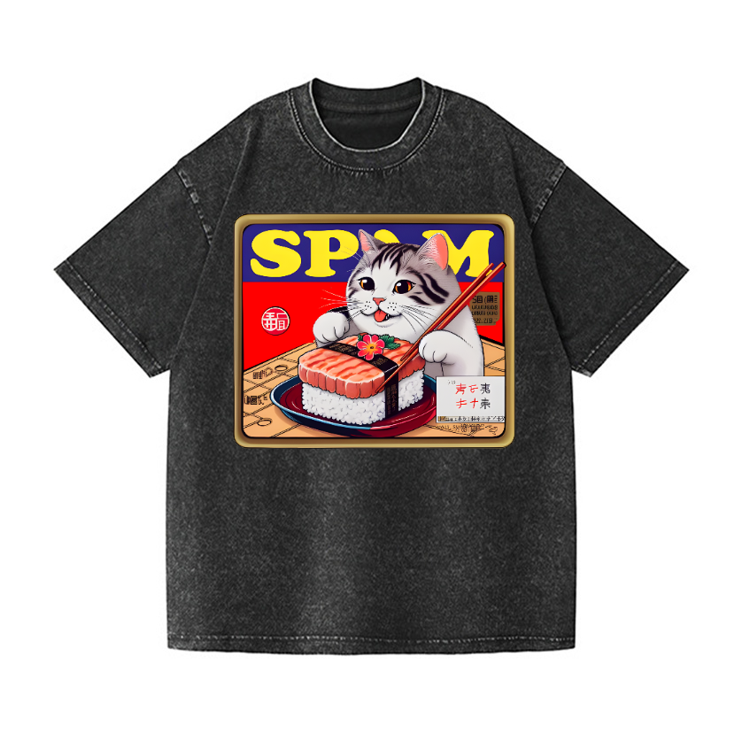 Sushi Cat Vintage Wash Japanese Design T-Shirt