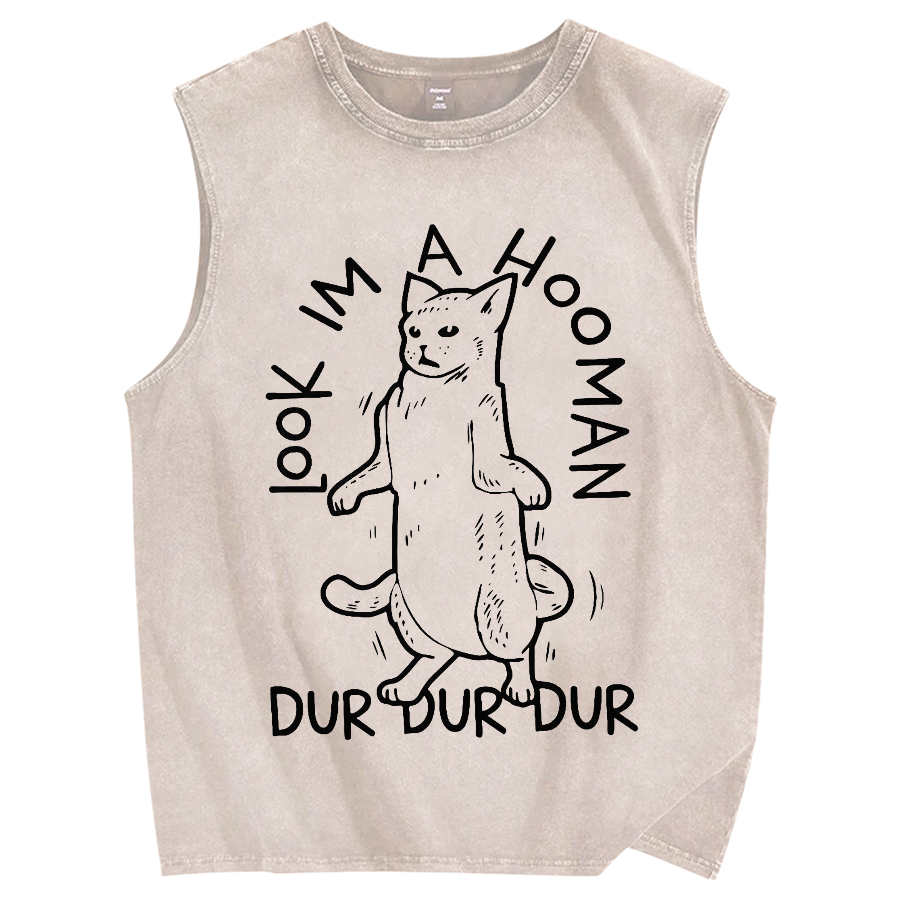 Dancing Cat Vintage Distressed Washed Tank Top