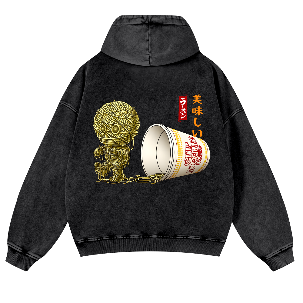 Ramen Mummy Vintage Washed Cotton Back Art Hoodie
