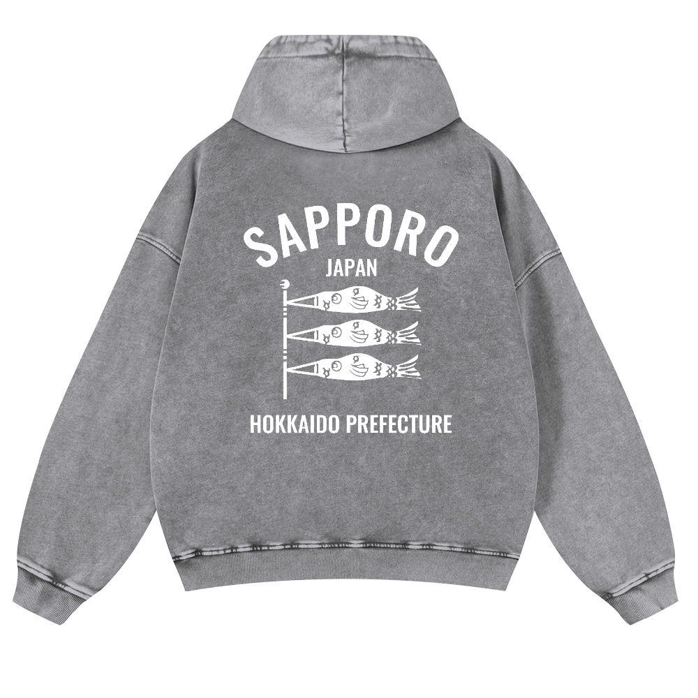 Sapporo Hokkaido Koinobori Vintage Washed Cotton Back Art Hoodie