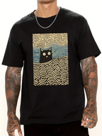 Wave Japanese Cat Art Cotton Casual T-shirt