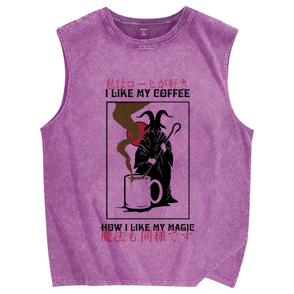 I Like My Coffe How I Like My Magic Vintage Distressed Washed Tank Top