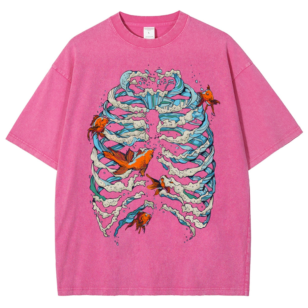 Fish & Wave Bone Art Vintage Cozy T Shirt