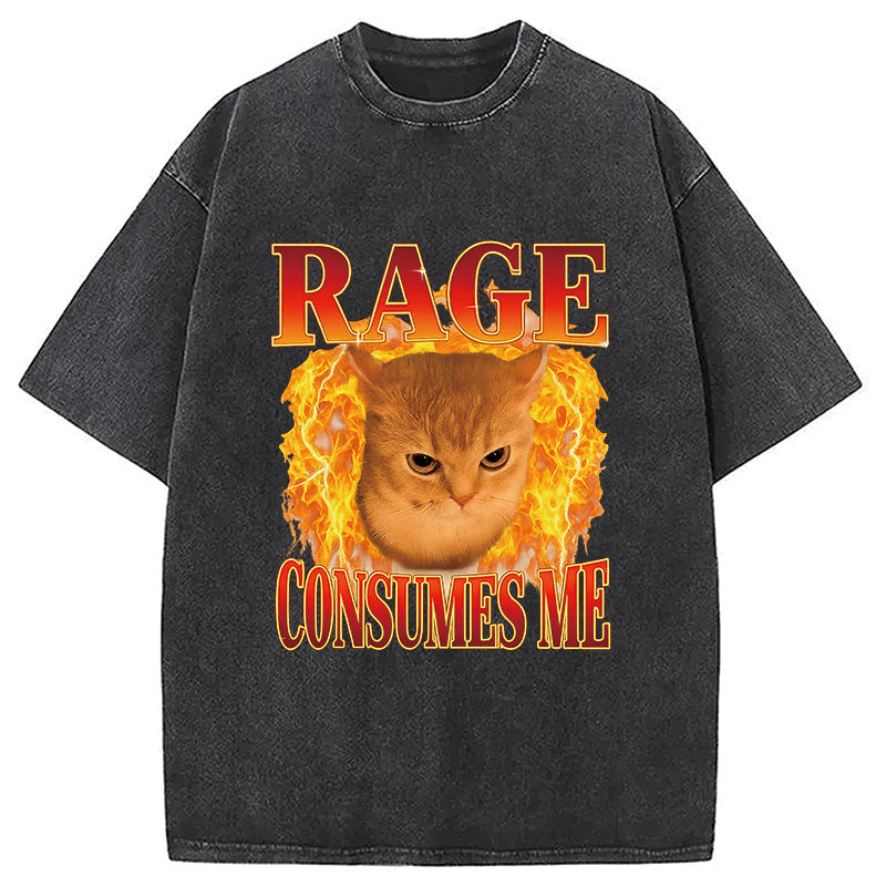 Rage Consumes Me Edgy Funny Cat Meme Washed T-Shirt