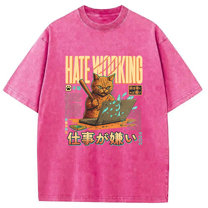A Cat That Hates Working Washed T-Shirt