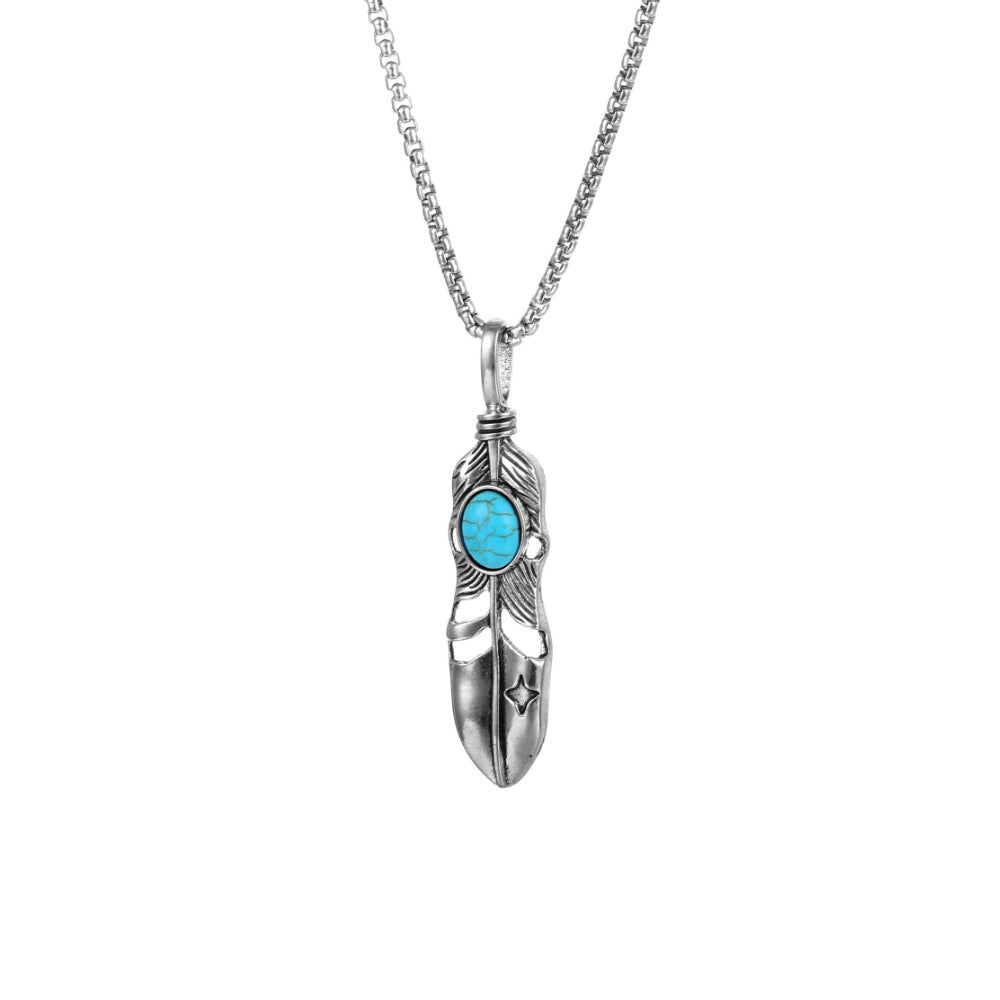 Men'S Dotted Gold Claw Turquoise Neck Pendant