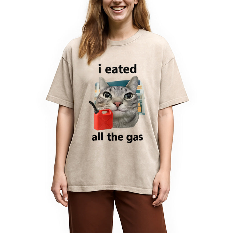 I Eated All The Gas Cat Funny Washed T-Shirt