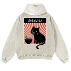 Cat Vintage Washed Cotton Back Art Hoodie