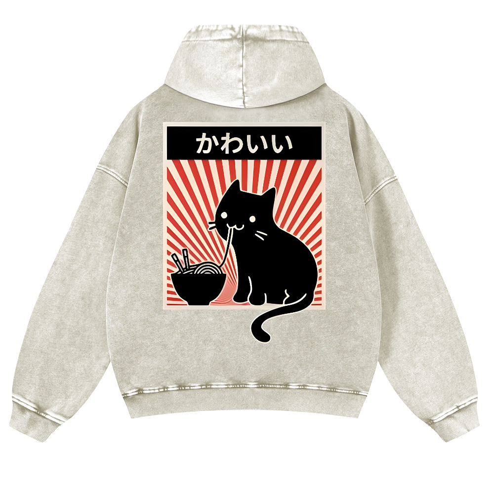 Cat Vintage Washed Cotton Back Art Hoodie