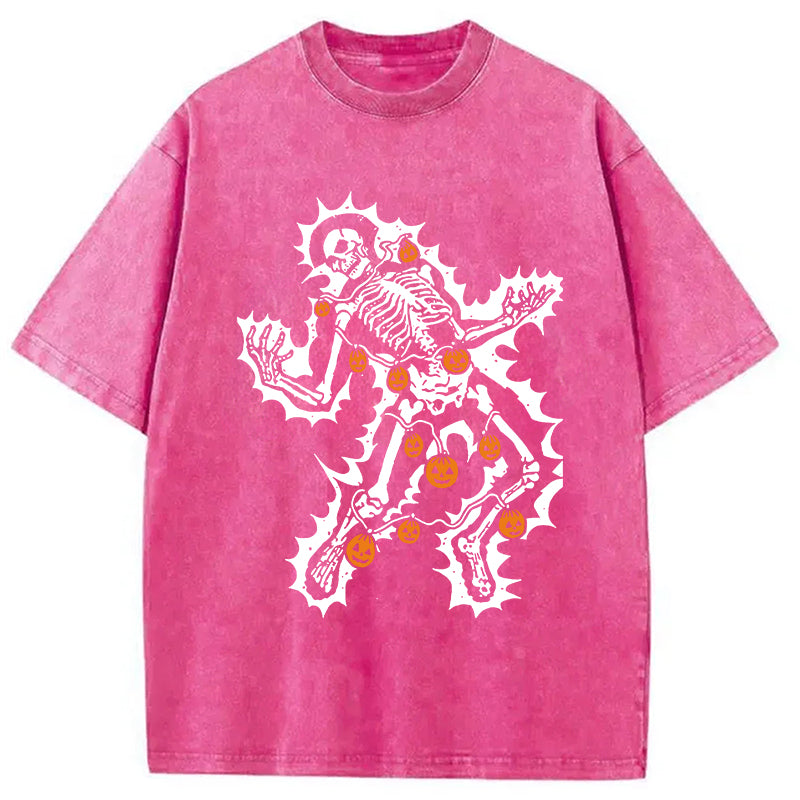 Electrocuted Skeleton Halloween Washed T-Shirt