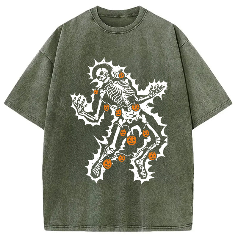 Electrocuted Skeleton Halloween Washed T-Shirt