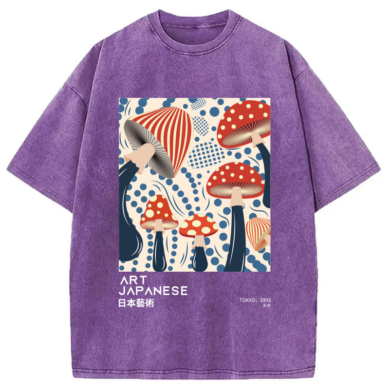 Japanese Art Dancing Mushroom Washed T-Shirt