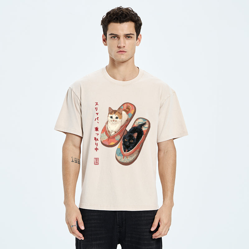 Unisex Slipper Kitties Washed T-Shirt