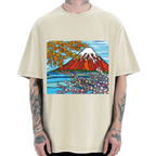 Mt Fuji Janapese Style Painting Vintage Washed T-shirt
