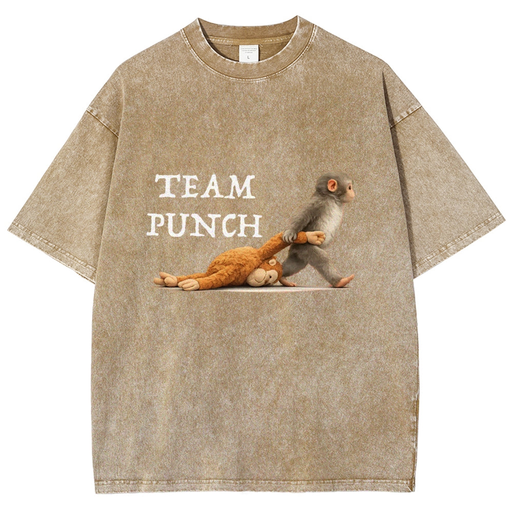 Unisex Team Punch Printed Washed Folded T-shirt