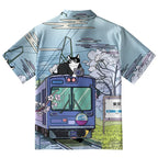 Black Cat On The Train Button-up Shirt