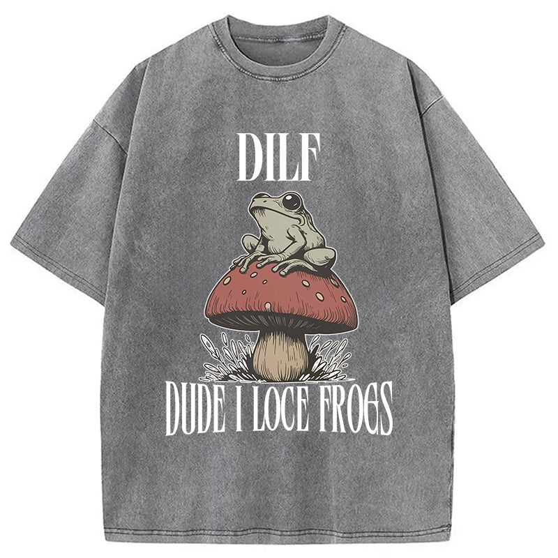 Cute Frog on Mushroom Washed T-Shirt