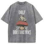 Cute Frog on Mushroom Washed T-Shirt