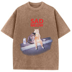 Sad Meow Smoking Cat Washed T-Shirt
