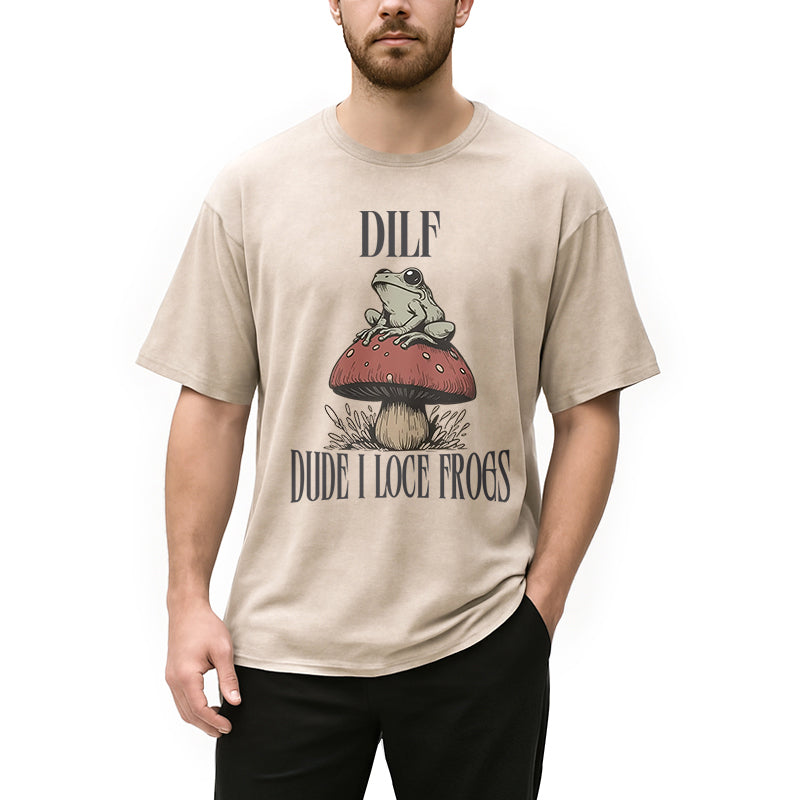 Cute Frog on Mushroom Washed T-Shirt
