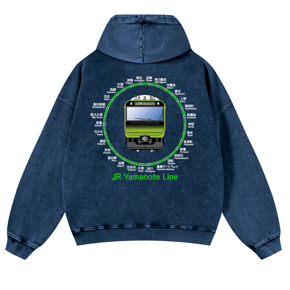 JR Yamanote Line Vintage Washed Cotton Back Art Hoodie
