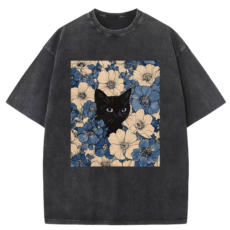 Cat & Flowers Washed T-Shirt