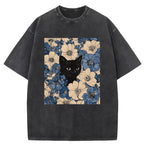 Cat & Flowers Washed T-Shirt