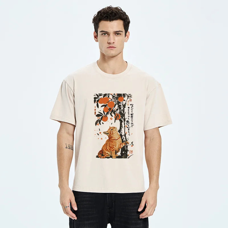 Unisex Orange Cat Wants To Eat Oranges Washed T-Shirt