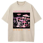 Japanese Art Pink Hallucinogenic Mushrooms Washed T-Shirt