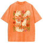 Cats And Flowers Washed T-Shirt