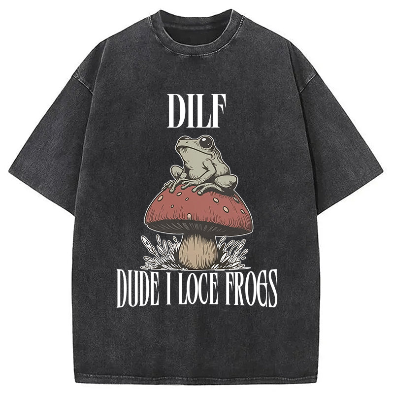 Cute Frog on Mushroom Washed T-Shirt