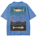 Fish And Fish Bone Washed Vintage Short Sleeves T-Shirt