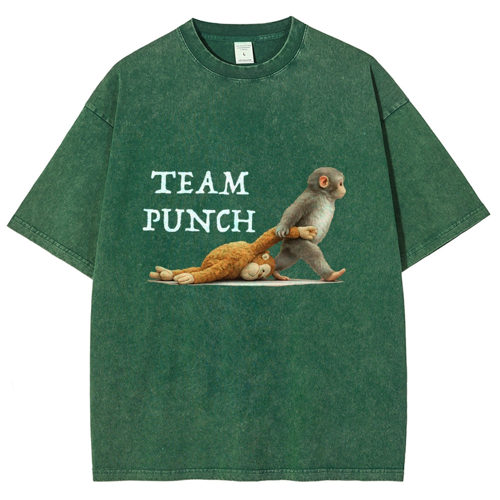 Unisex Team Punch Printed Washed Folded T-shirt