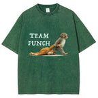 Unisex Team Punch Printed Washed Folded T-shirt